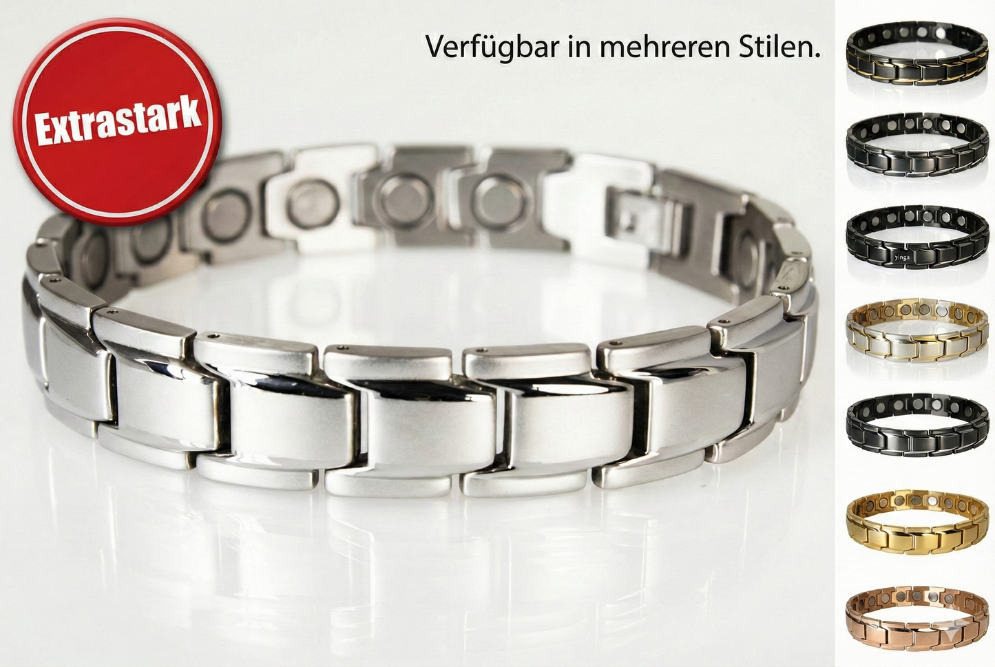 High-Power Magnetarmband 8262 – 18 x 4000 Gauss – Edelstahl (Silber, Gold, Rosé & Schwarz)